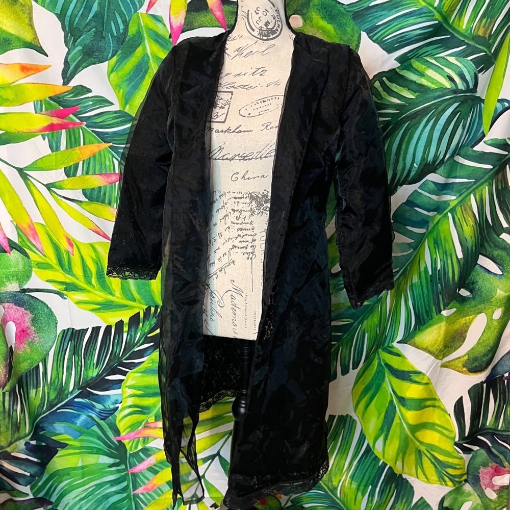 Rare Heidi Weisel Small Sheer Black Tulle Lace Sexy Intimate Lingerie Open Robe